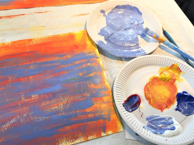 油絵の作業中
